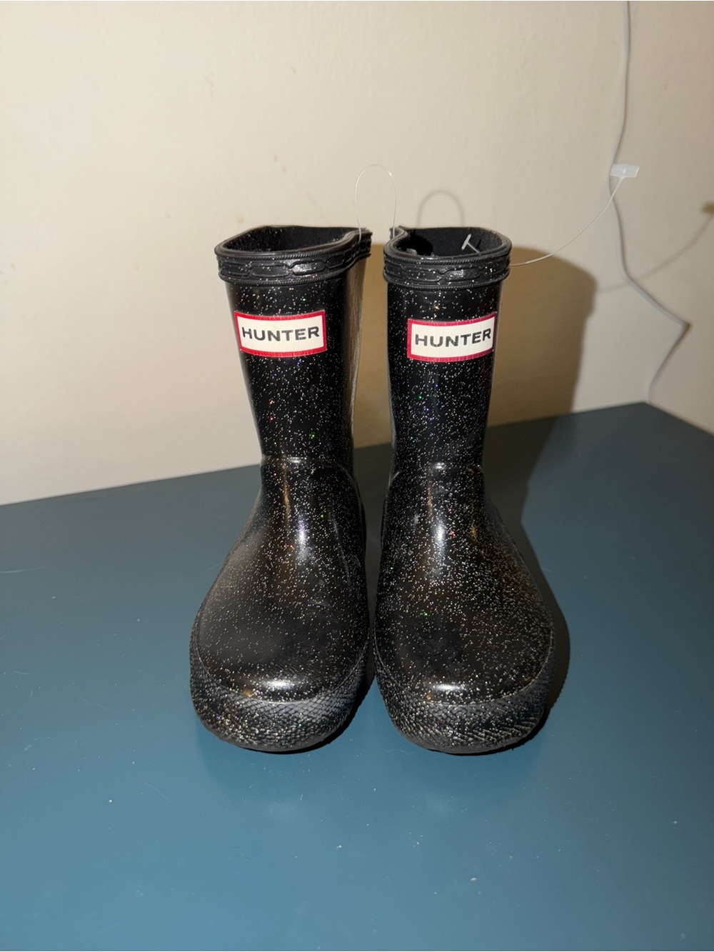 Hunter Black Glitter Kids Rain Boots